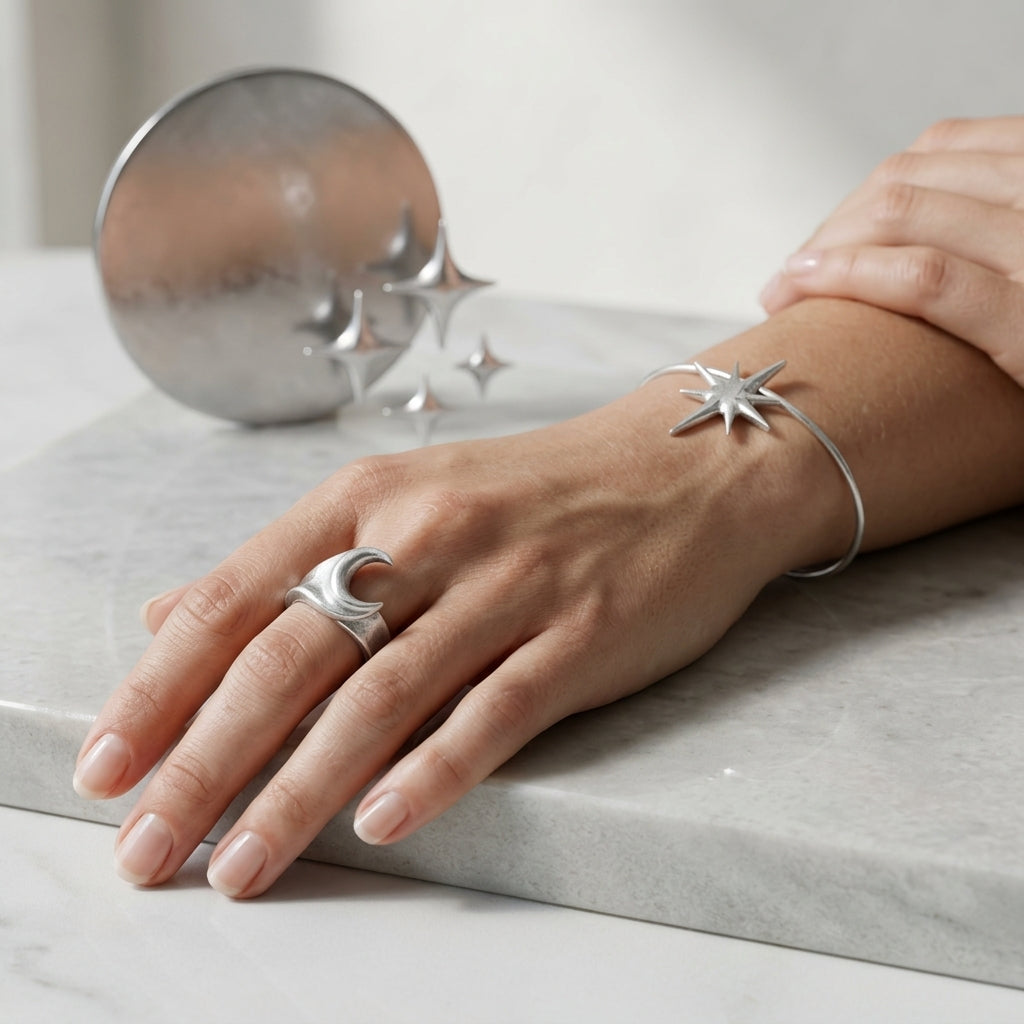 *MDvbbk Celestial Crescent Moon & Starburst Silver-Tone Jewelry Set*