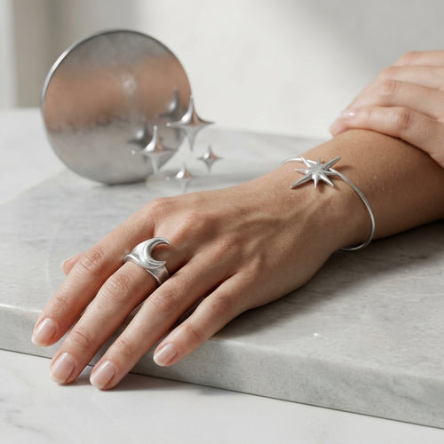 *MDvbbk Celestial Crescent Moon & Starburst Silver-Tone Jewelry Set*
