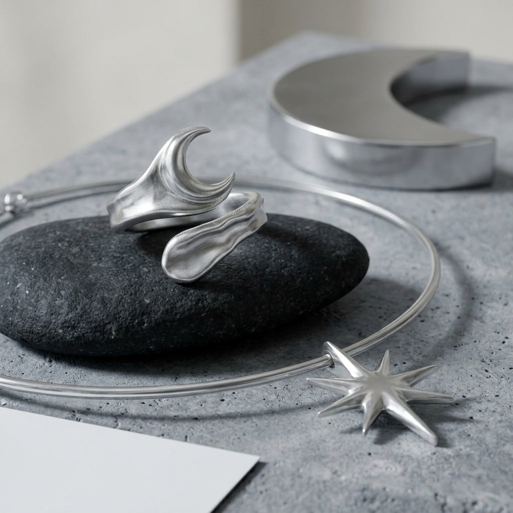 *MDvbbk Celestial Crescent Moon & Starburst Silver-Tone Jewelry Set*