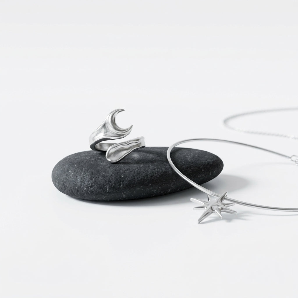 *MDvbbk Celestial Crescent Moon & Starburst Silver-Tone Jewelry Set*