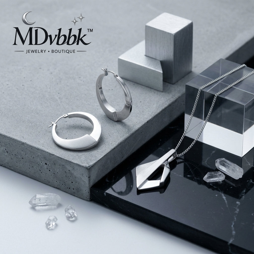 MDvbbk Silver-Tone Geometric Bracelet and Ring Hand Chain Set with Sparkling Accent