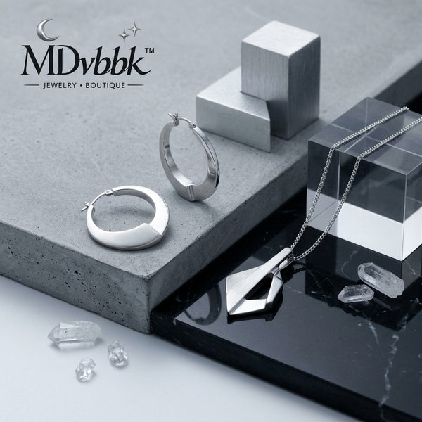 MDvbbk Silver-Tone Geometric Bracelet and Ring Hand Chain Set with Sparkling Accent