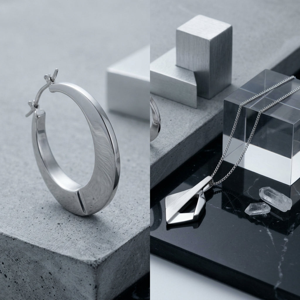 MDvbbk Silver-Tone Geometric Bracelet and Ring Hand Chain Set with Sparkling Accent