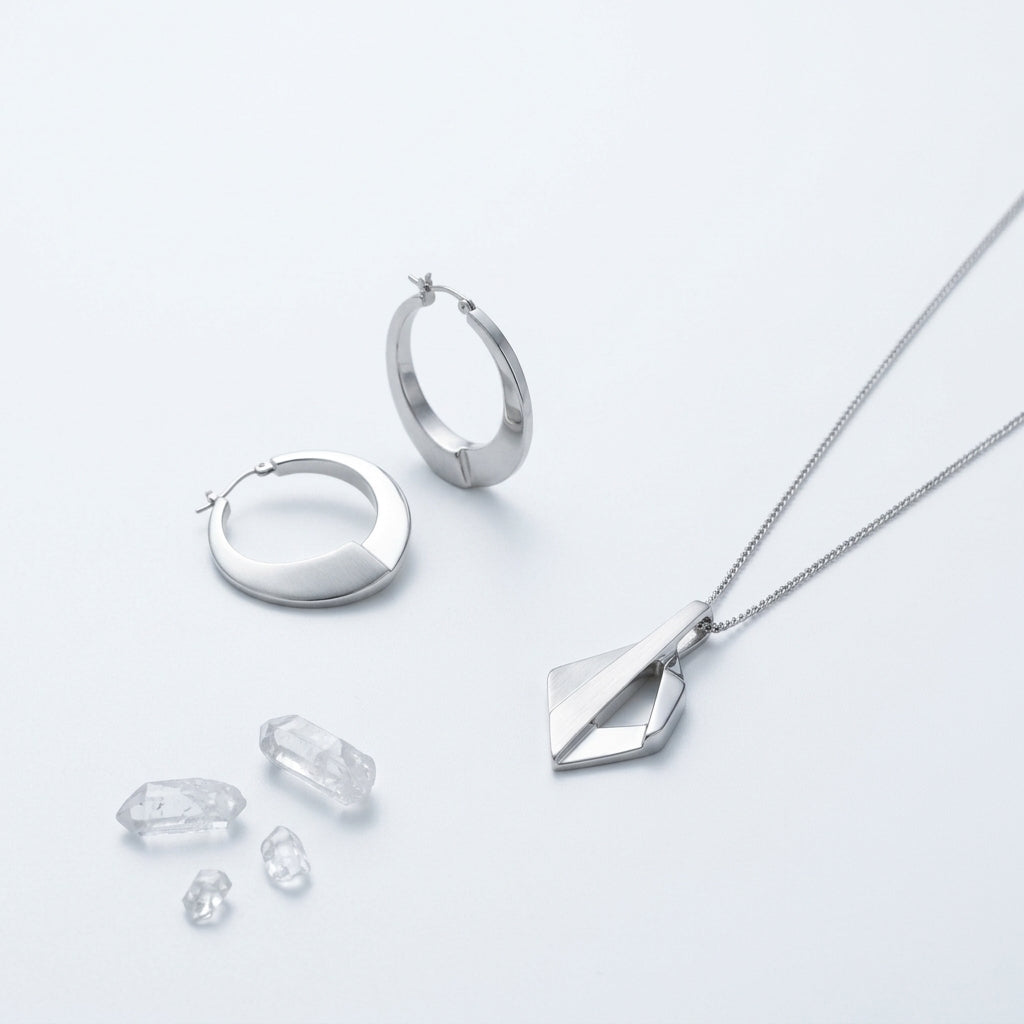 MDvbbk Silver-Tone Geometric Bracelet and Ring Hand Chain Set with Sparkling Accent