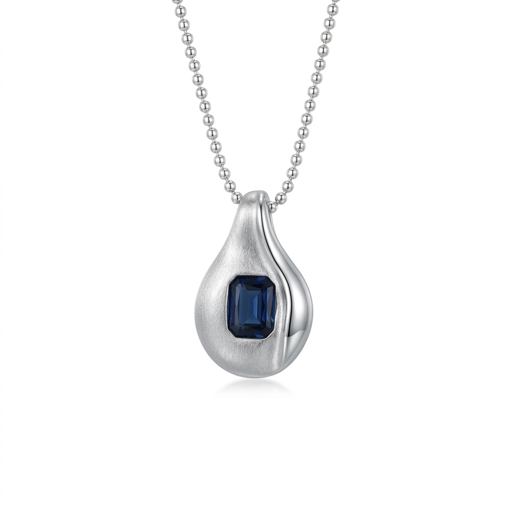 MDvbbk Silver-Tone Blue Stone Pendant Necklace for Women, Modern Teardrop Statement Jewelry*