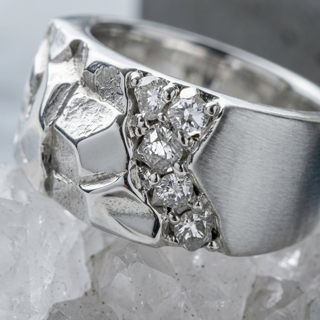 *MDvbbk Silver-Tone Geometric Textured Statement Ring for Men*