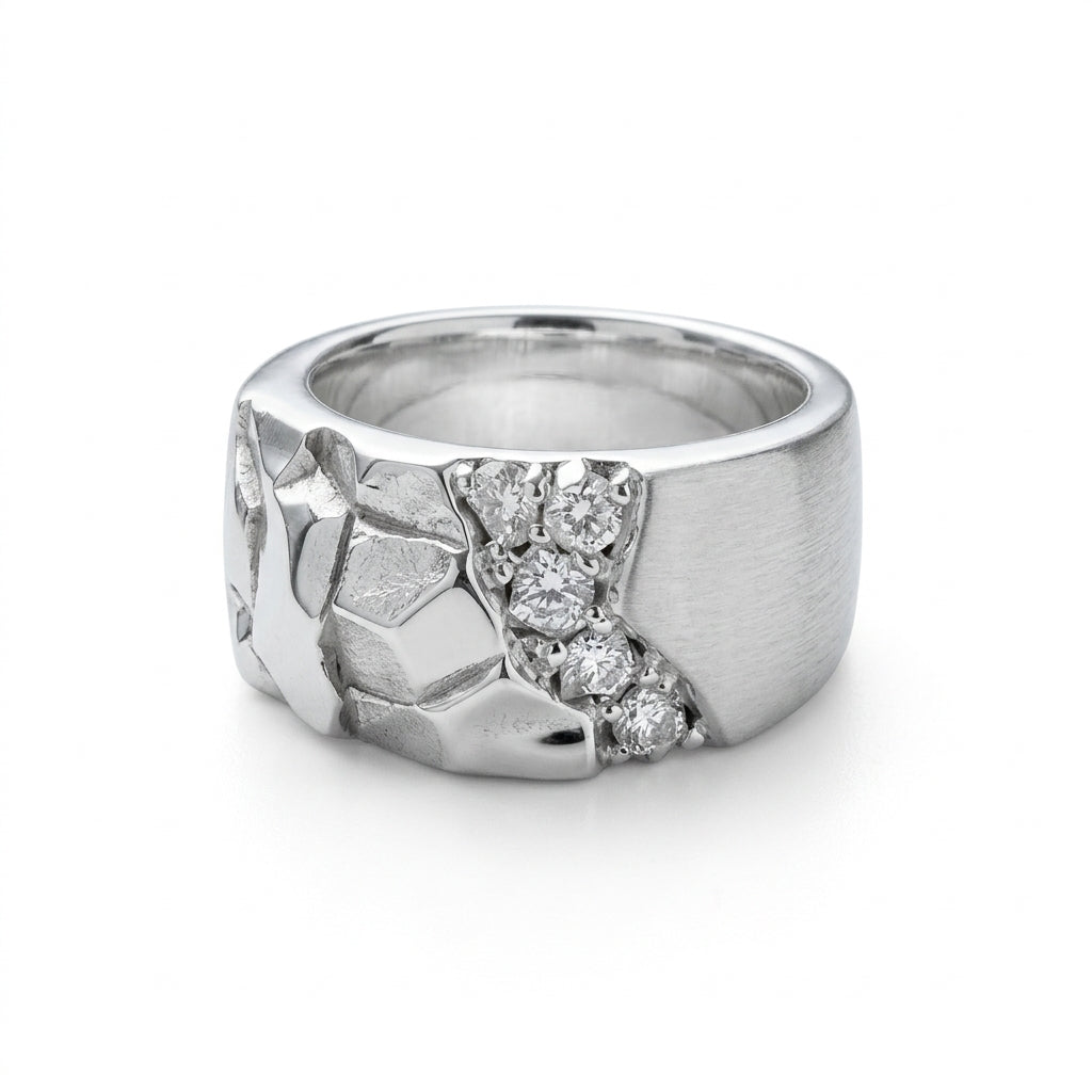 *MDvbbk Silver-Tone Geometric Textured Statement Ring for Men*
