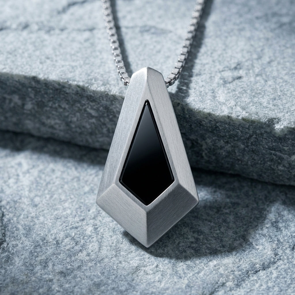 *MDvbbk Men’s Geometric Black Inlay Pendant Necklace with Box Chain*