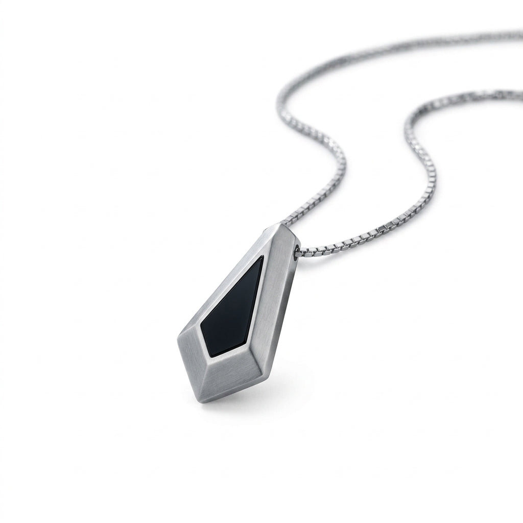 *MDvbbk Men’s Geometric Black Inlay Pendant Necklace with Box Chain*