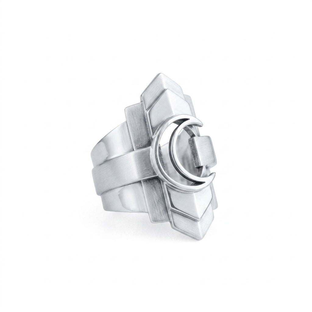 *MDvbbk Men’s Silver-Tone Geometric Crescent Ring*