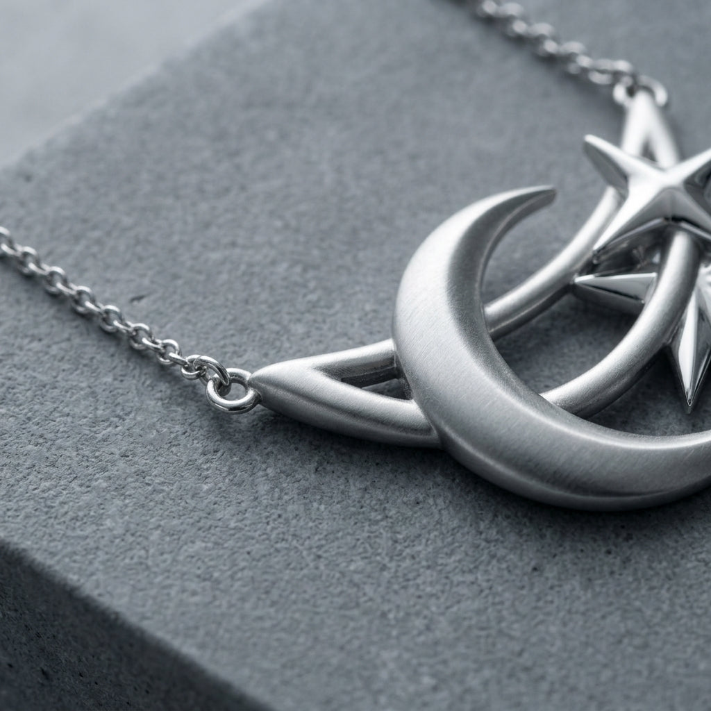 *MDvbbk Silver-Tone Crescent Moon & Star Pendant Necklace for Women*
