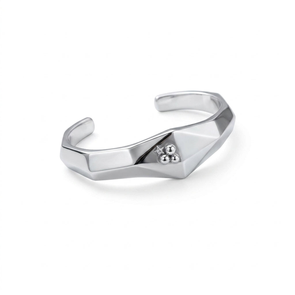 *MDvbbk Geometric Silver-Tone Open Cuff Bracelet*