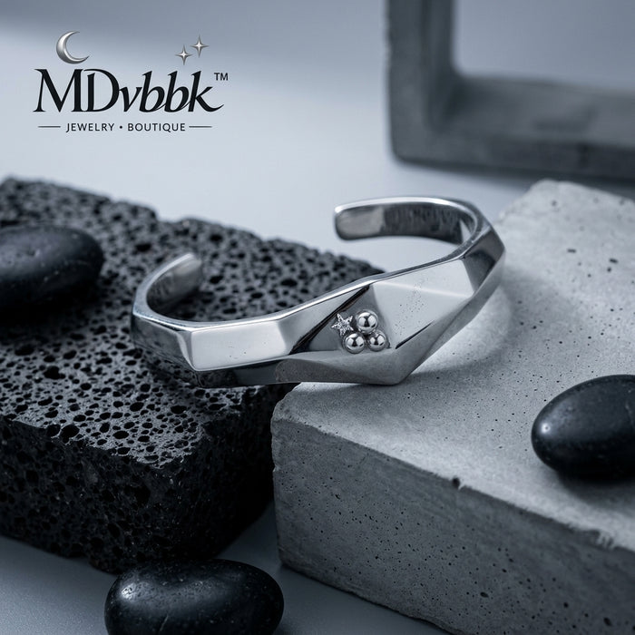 *MDvbbk Geometric Silver-Tone Open Cuff Bracelet*