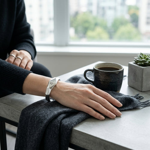 *MDvbbk Geometric Silver-Tone Open Cuff Bracelet*