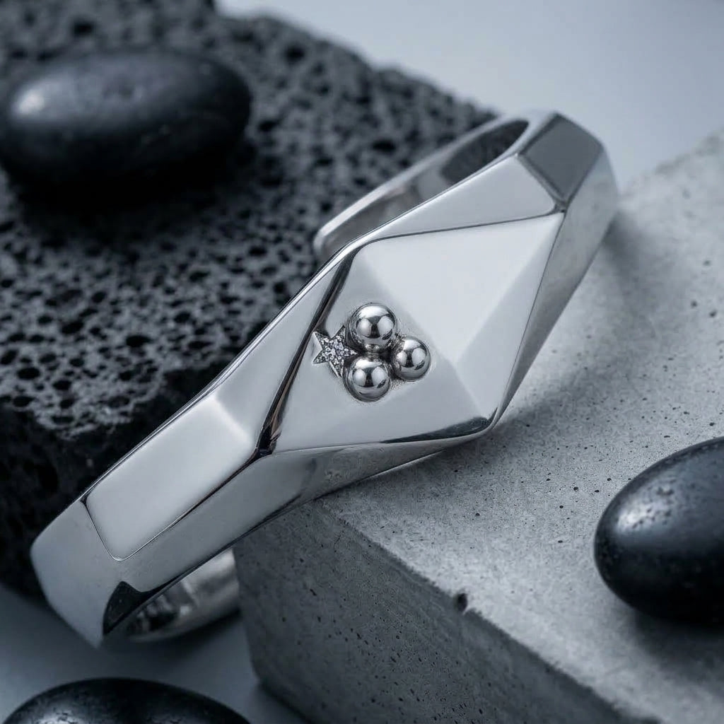 *MDvbbk Geometric Silver-Tone Open Cuff Bracelet*