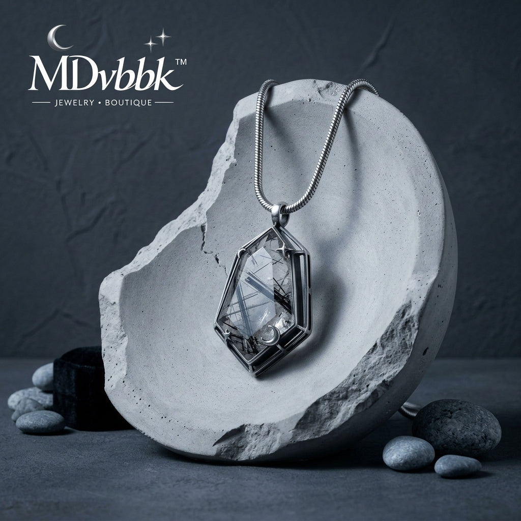 *MDvbbk Gothic Geometric Crystal Pendant Necklace with Crescent Moon & Star Details*
