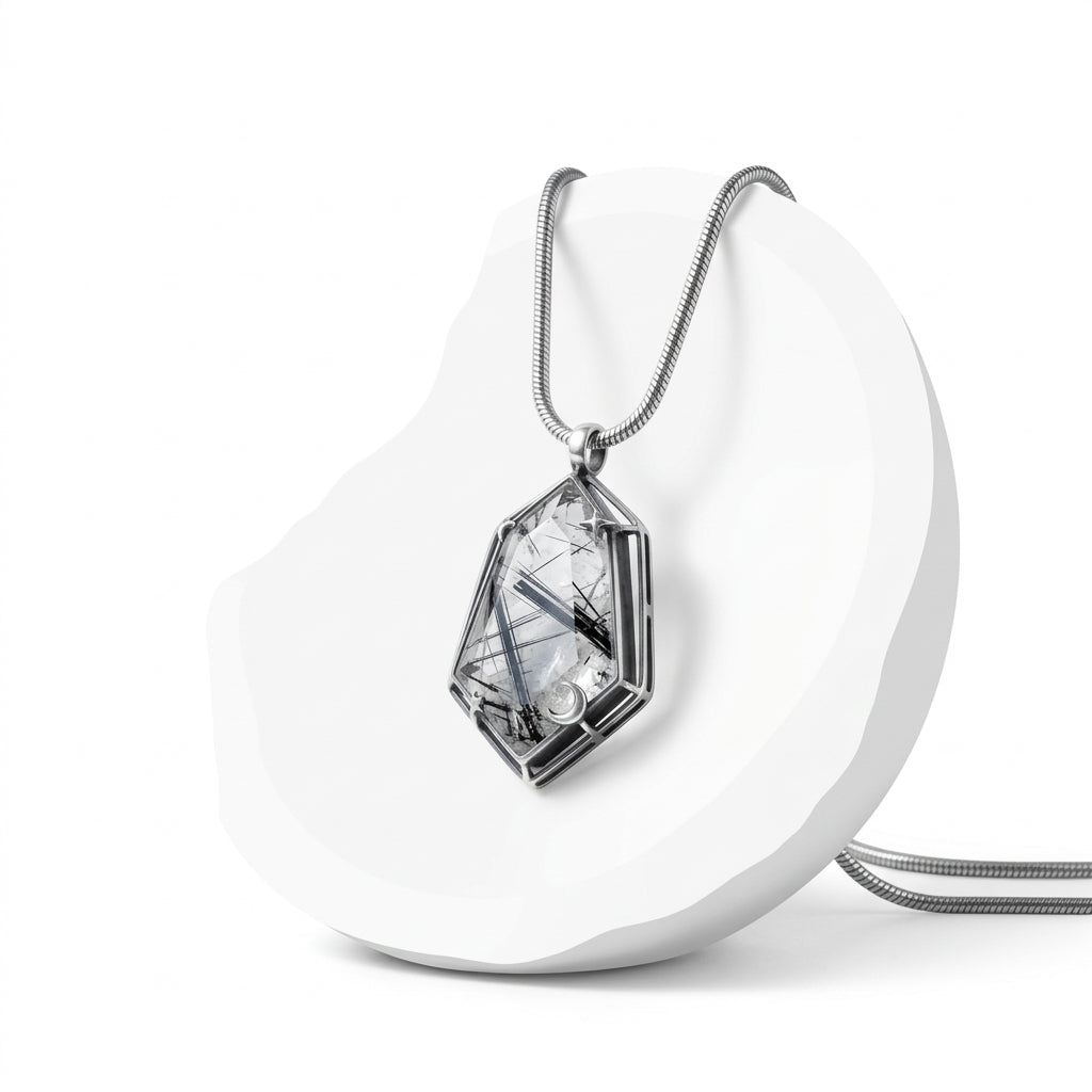 *MDvbbk Gothic Geometric Crystal Pendant Necklace with Crescent Moon & Star Details*